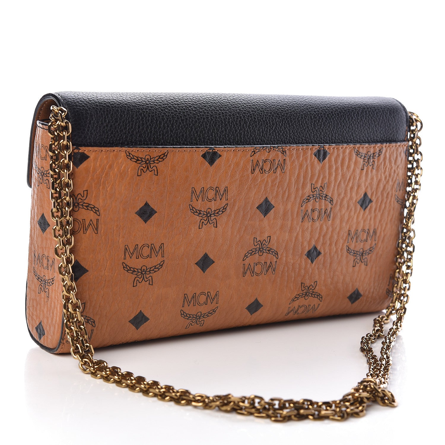 MCM Visetos Calfskin Millie Wallet On Chain Cognac Black 3 of 9