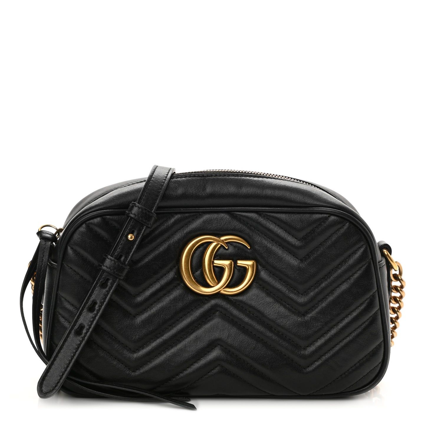 Calfskin Matelasse Small GG Marmont Chain Shoulder Bag Black