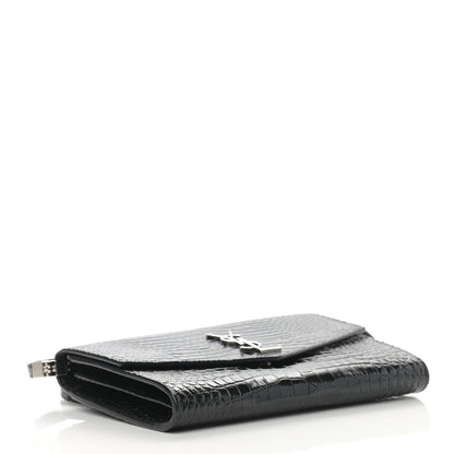 Saint Laurent Calfskin Crocodile Embossed Monogram Mini Uptown Crossbody Black 4 of 14