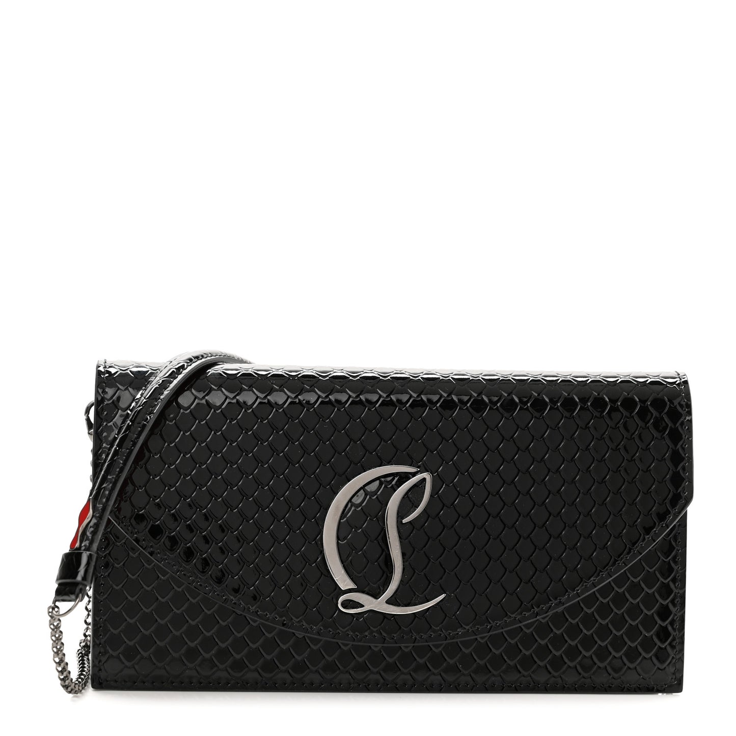 Patent Embossed Python Loubi54 Crossbody Clutch Black