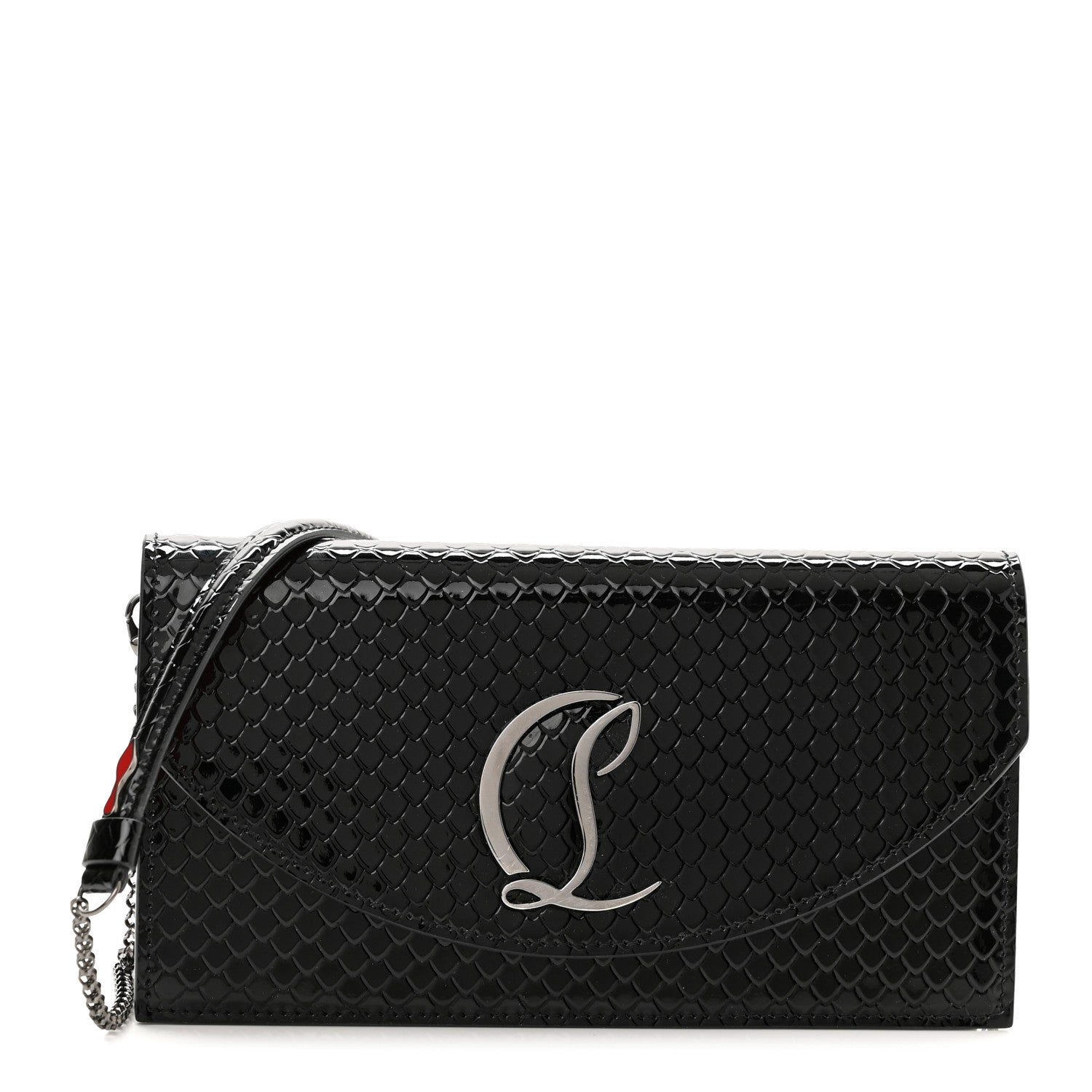 Christian Louboutin Patent Embossed Python Loubi54 Crossbody Clutch Black 1 of 13