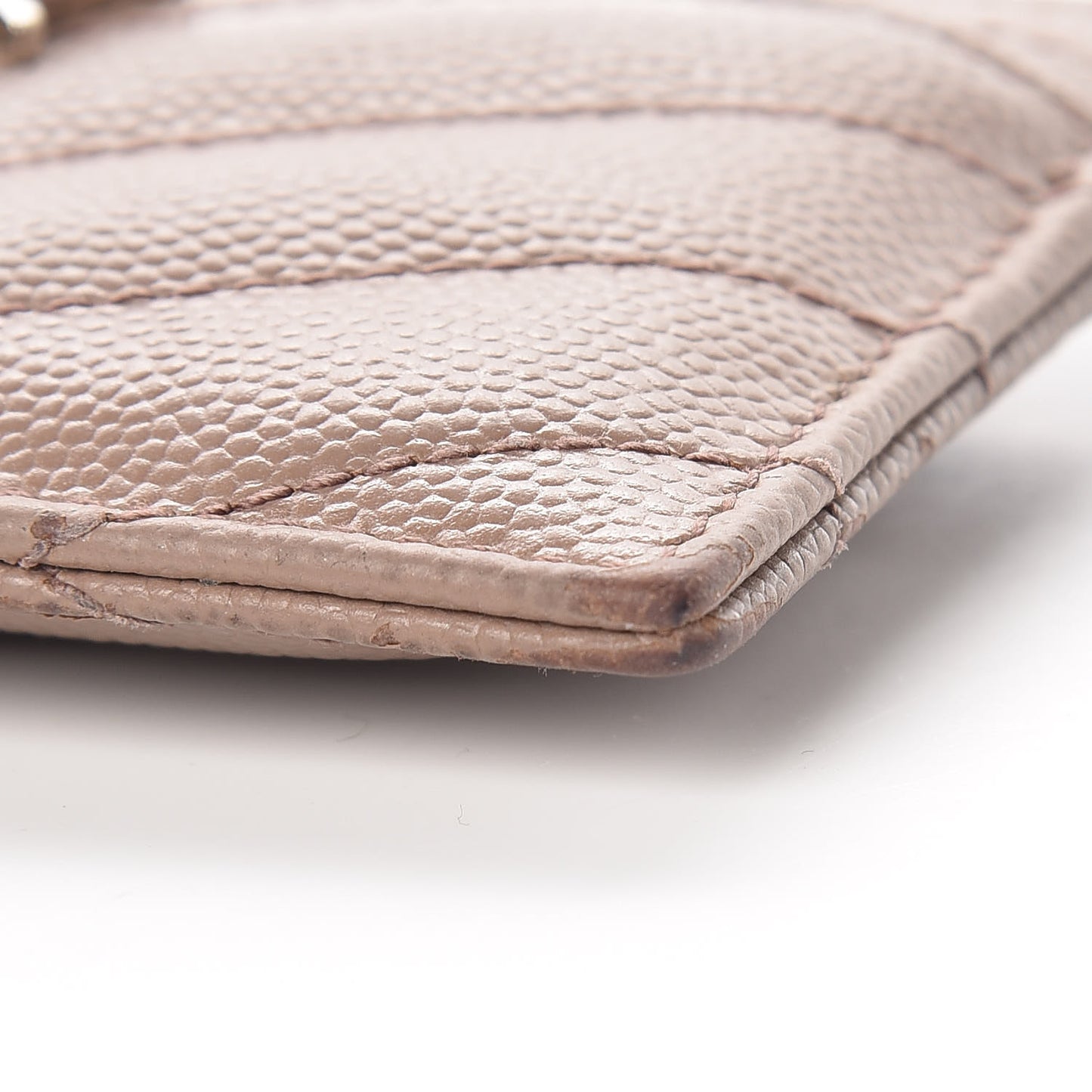 Grain De Poudre Matelasse Chevron Monogram Credit Card Case Dark Beige
