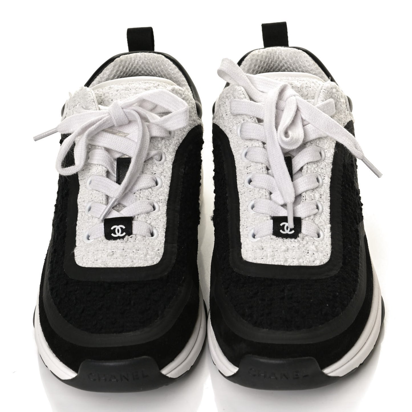 Tweed Suede Calfskin CC Sneakers 37 Black White