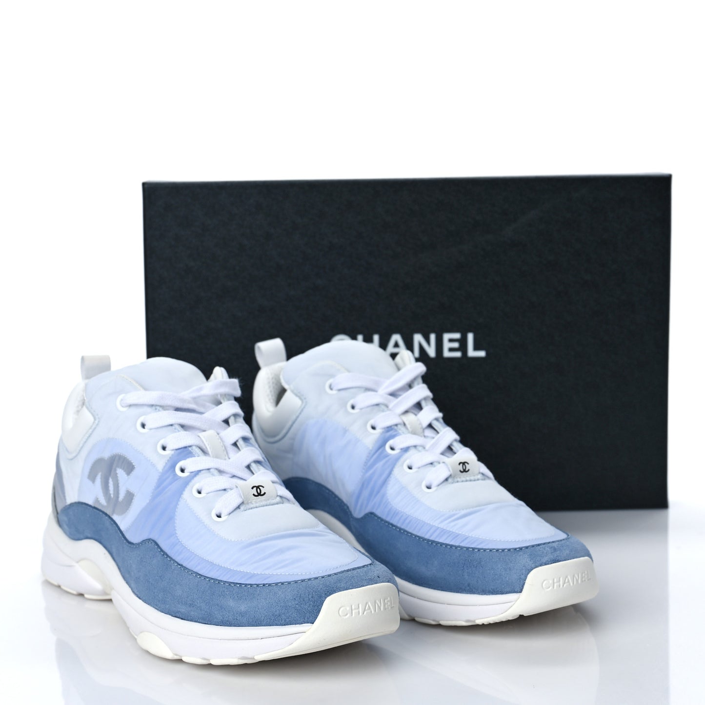 Nylon Calfskin Suede Womens CC Sneakers 39.5 White Grey Blue