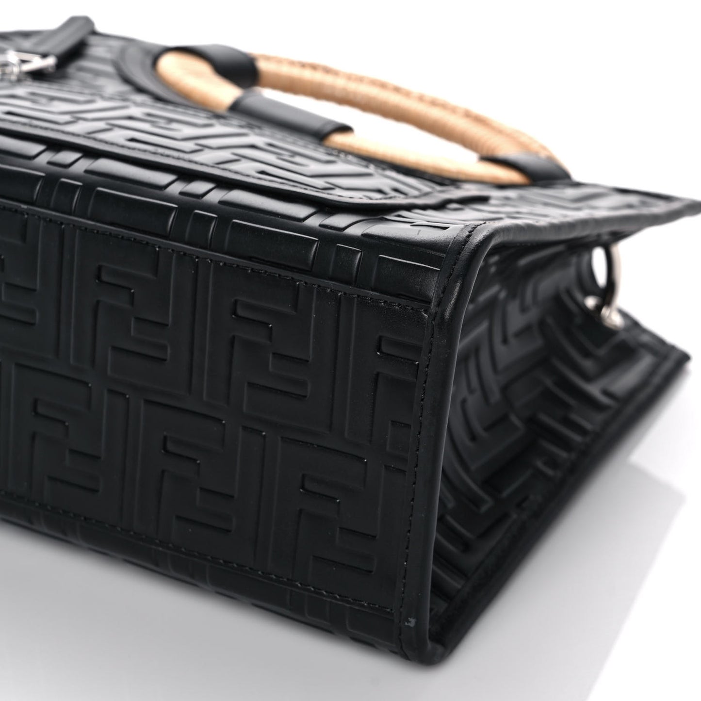 Vitello Century Wicker FF 1974 Embossed Small Runaway Shopper Tote Black