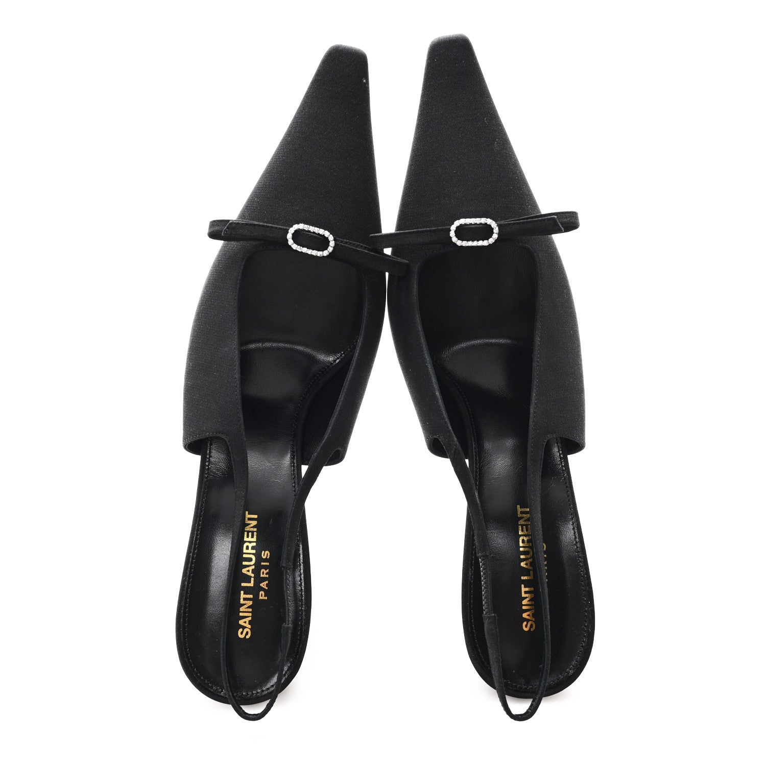 Saint Laurent Crepe De Chine Crystal Bow Slingback Pumps 41.5 Black 3 of 10