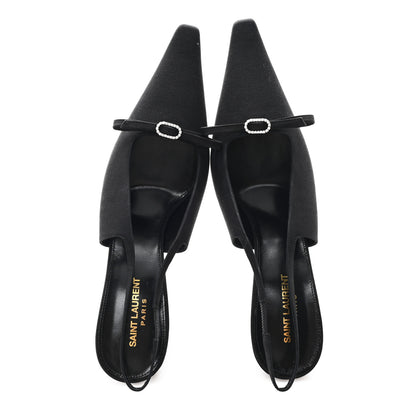 Saint Laurent Crepe De Chine Crystal Bow Slingback Pumps 41.5 Black 3 of 10