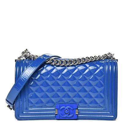 Chanel Patent Calfskin Quilted Medium Plexiglass Boy Flap Blue 1 of 14
