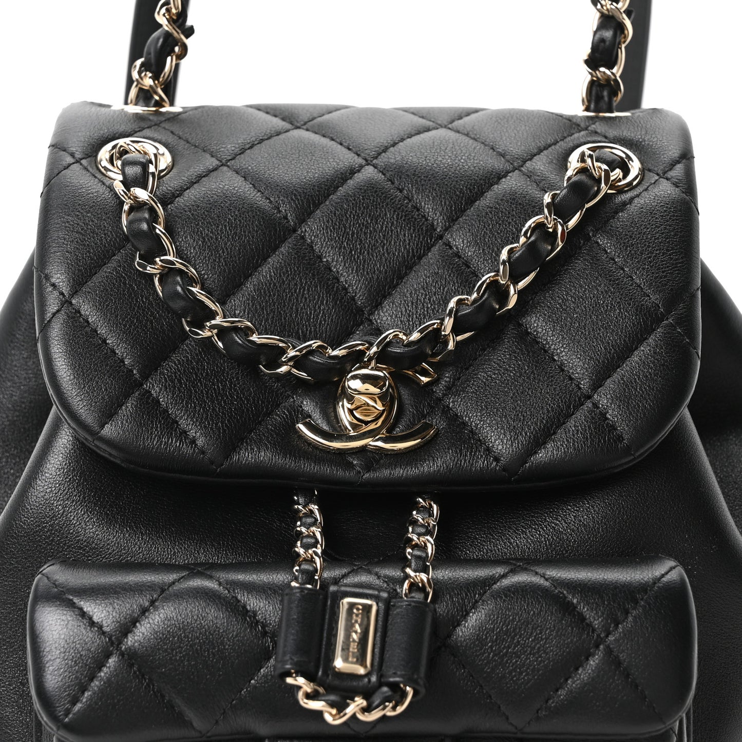 Lambskin Quilted Small Duma Drawstring Backpack Black