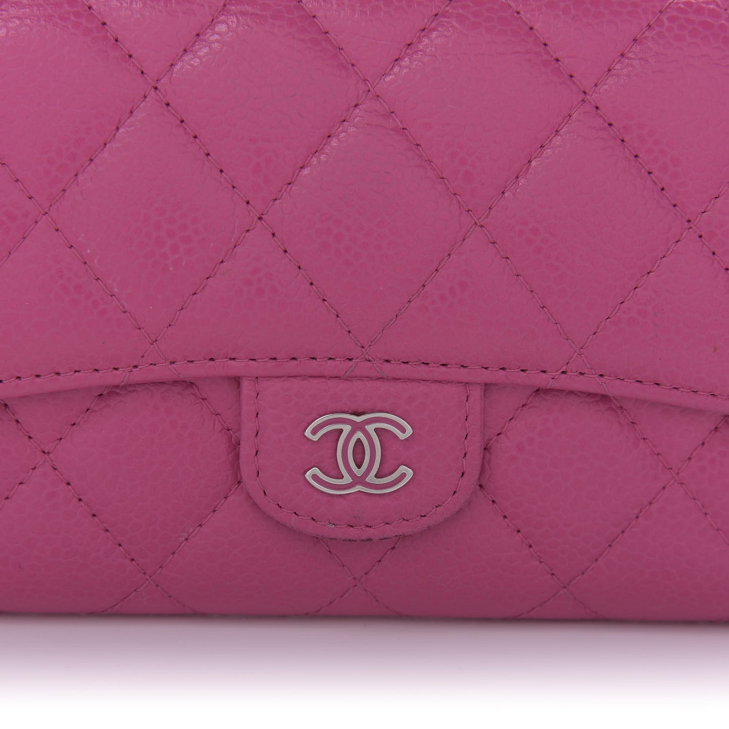 Iridescent Caviar Quilted Medium Flap Wallet Pink