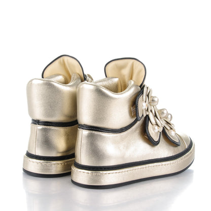 Chanel Metallic Lambskin Camellia High Top Sneakers 37 Gold 4 of 9