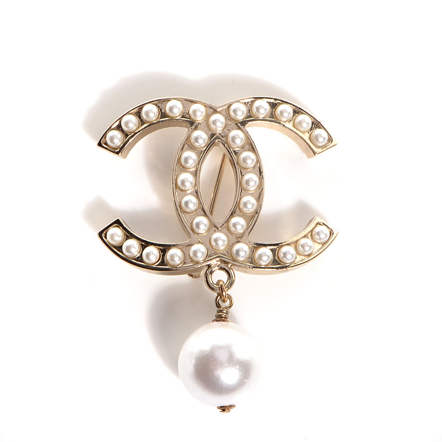 Chanel CC Pearl Brooch with Pearl Drop Gold 1 of 6