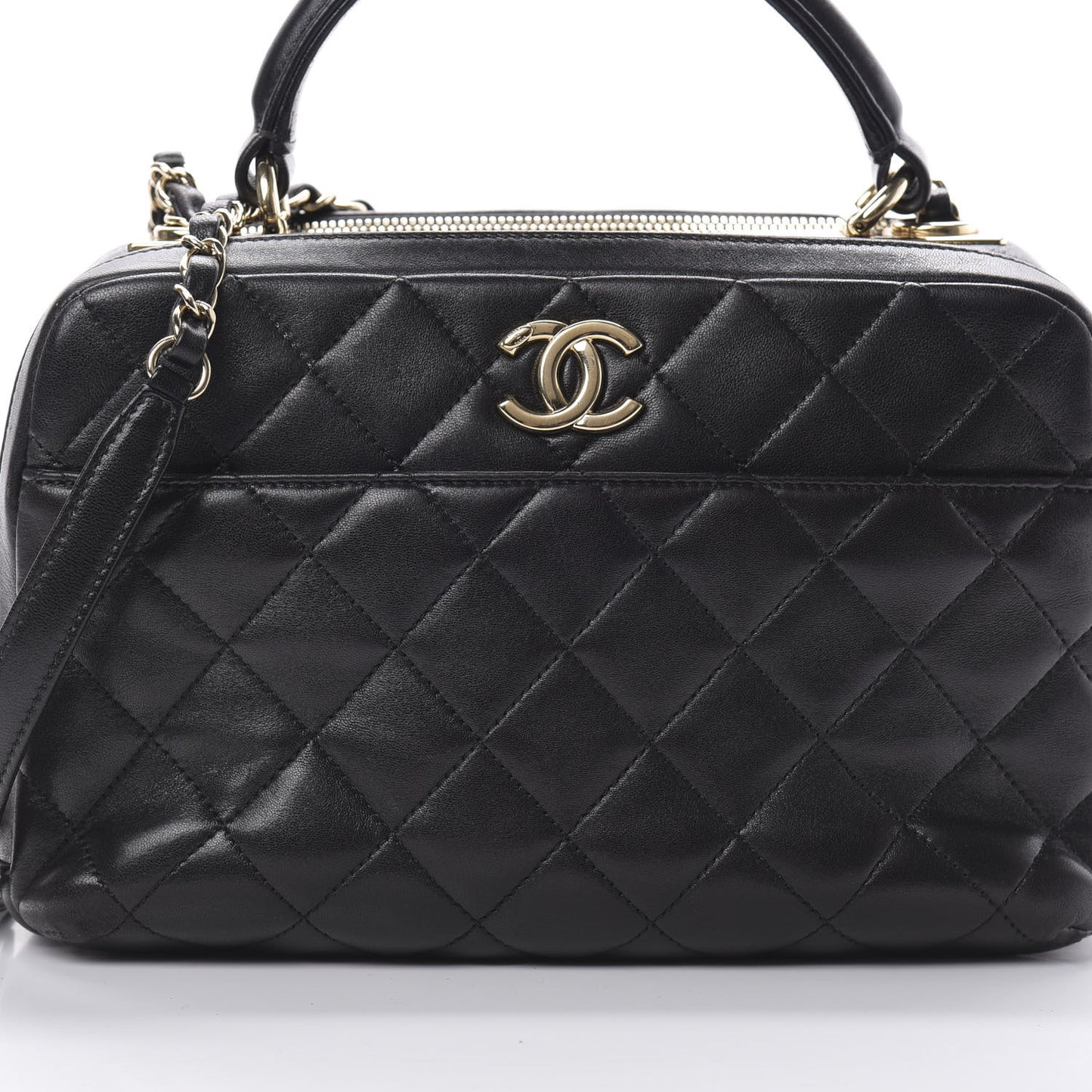 Lambskin Quilted Medium Trendy CC Bowling Bag Black