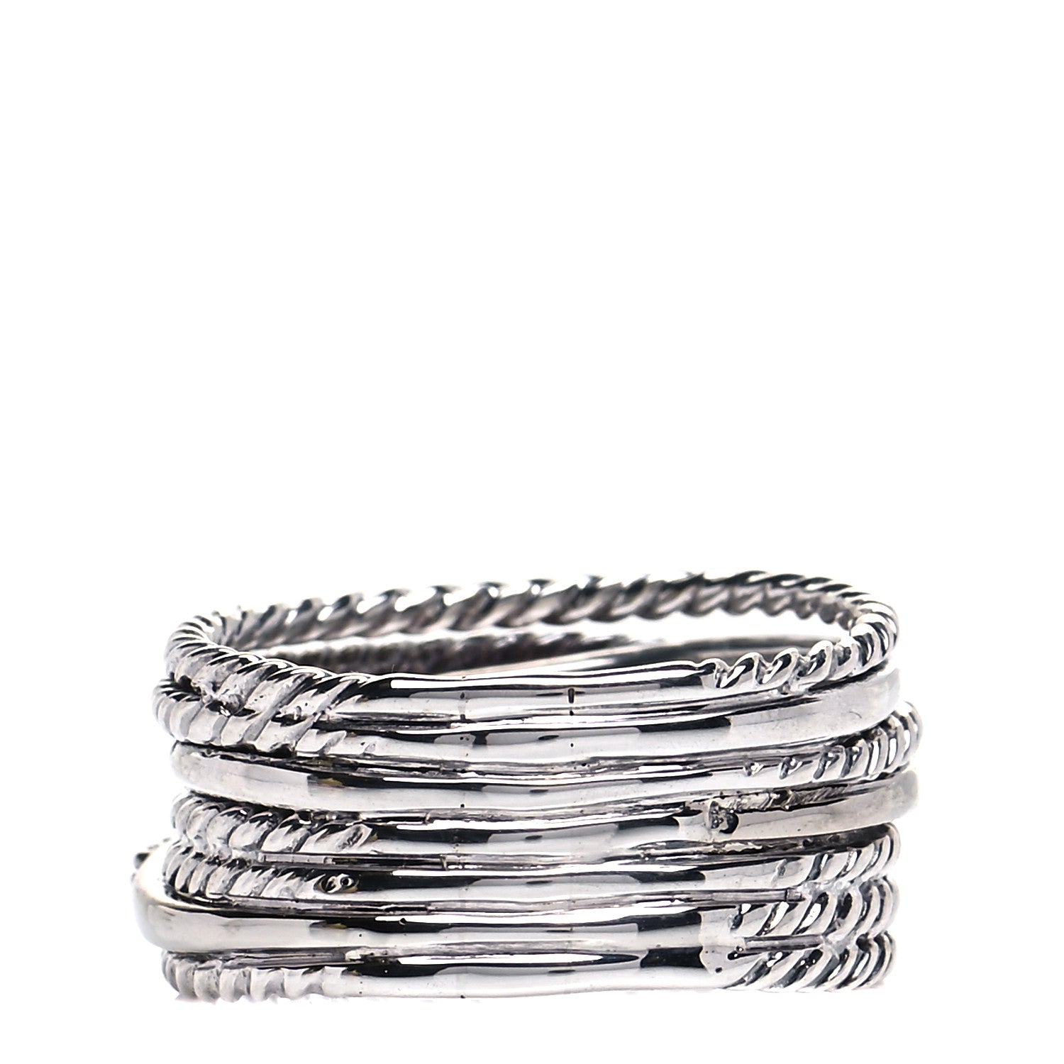 David Yurman Sterling Silver 14K White Gold Diamond 11mm Wide Crossover Cable Ring 58 8.5 3 of 5