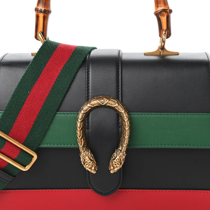 Gucci Moon Calfskin Web Medium Dionysus Bamboo Top Handle Bag Black Bright Evergreen Hibiscus Red 10 of 10