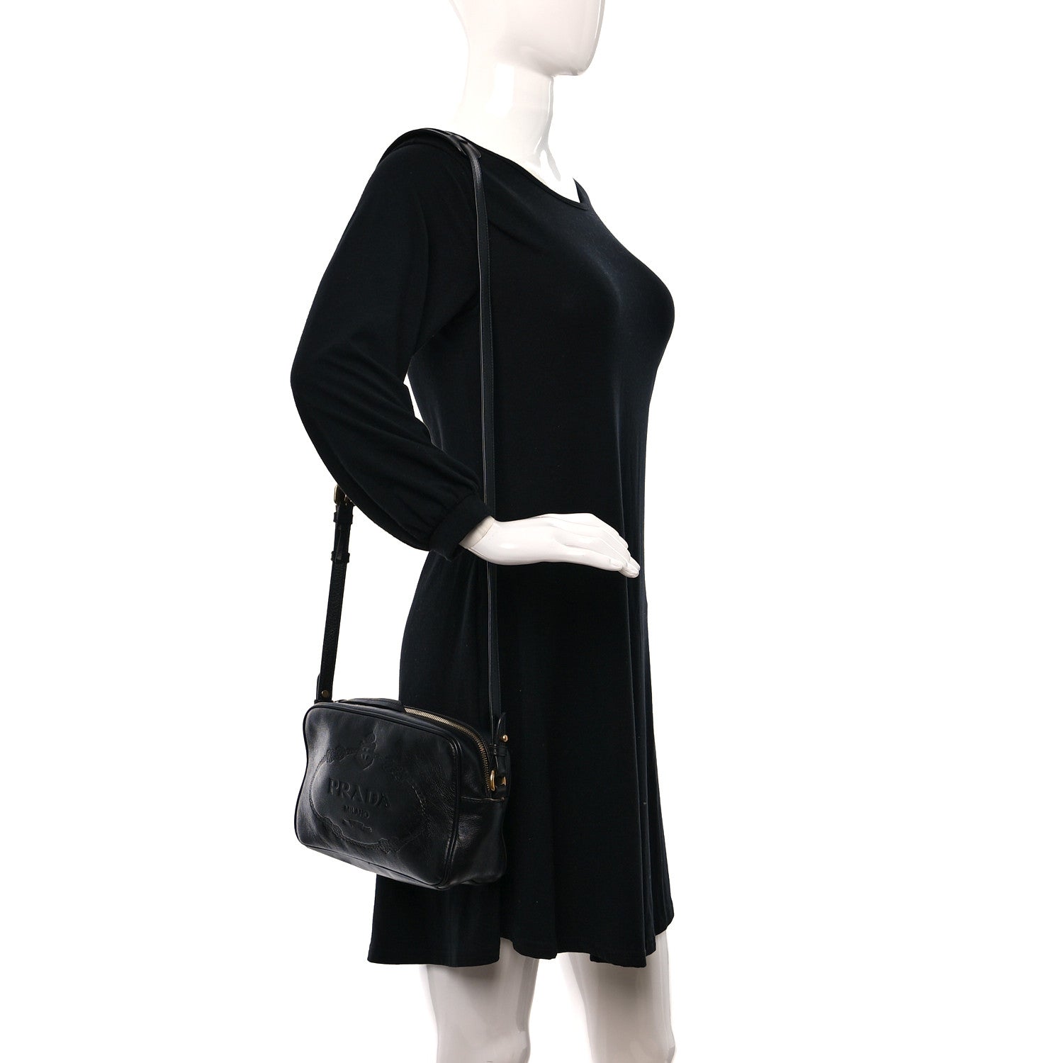 Prada Glace Calf Logo Crossbody Black 2 of 12