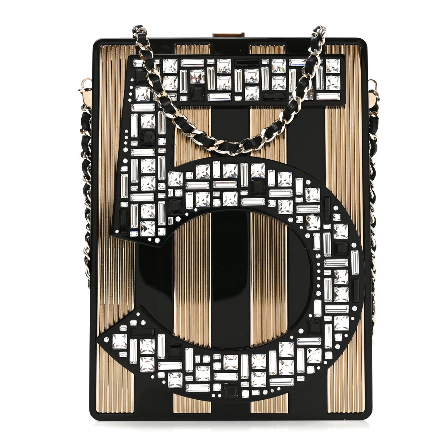 Plexiglass Strass Mosaic No 5 Minaudiere Clutch Black Gold