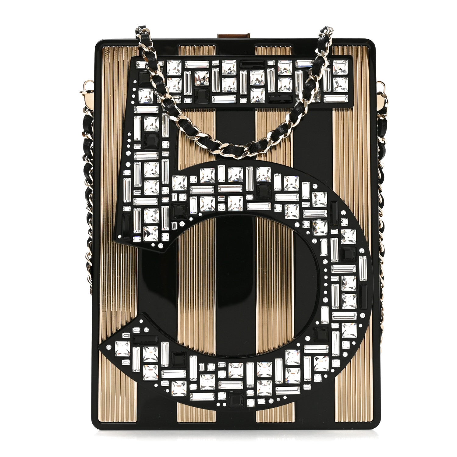 Chanel Plexiglass Strass Mosaic No 5 Minaudiere Clutch Black Gold 1 of 11