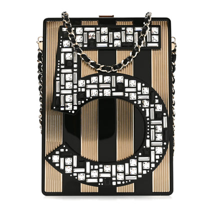 Chanel Plexiglass Strass Mosaic No 5 Minaudiere Clutch Black Gold 1 of 11