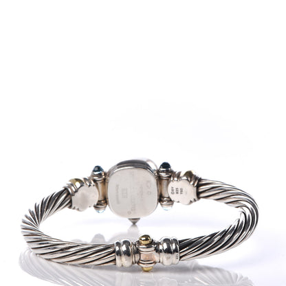 David Yurman Sterling Silver 18K Yellow Gold Diamond Blue Mother of Pearl Blue Topaz 21mm Classic Cable Quartz Watch 4 of 7
