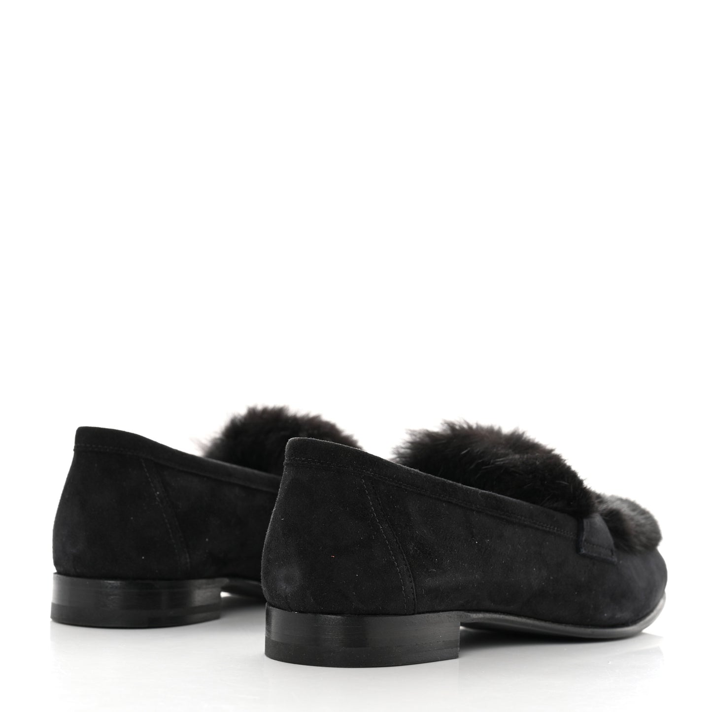 Mink Fur Suede Goatskin Paris Loafers 36.5 Black