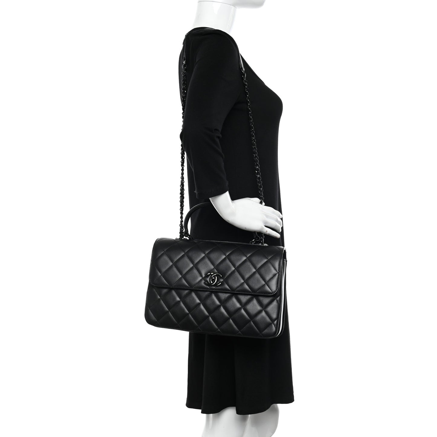 Lambskin Quilted Medium Trendy CC Flap Dual Handle Bag So Black