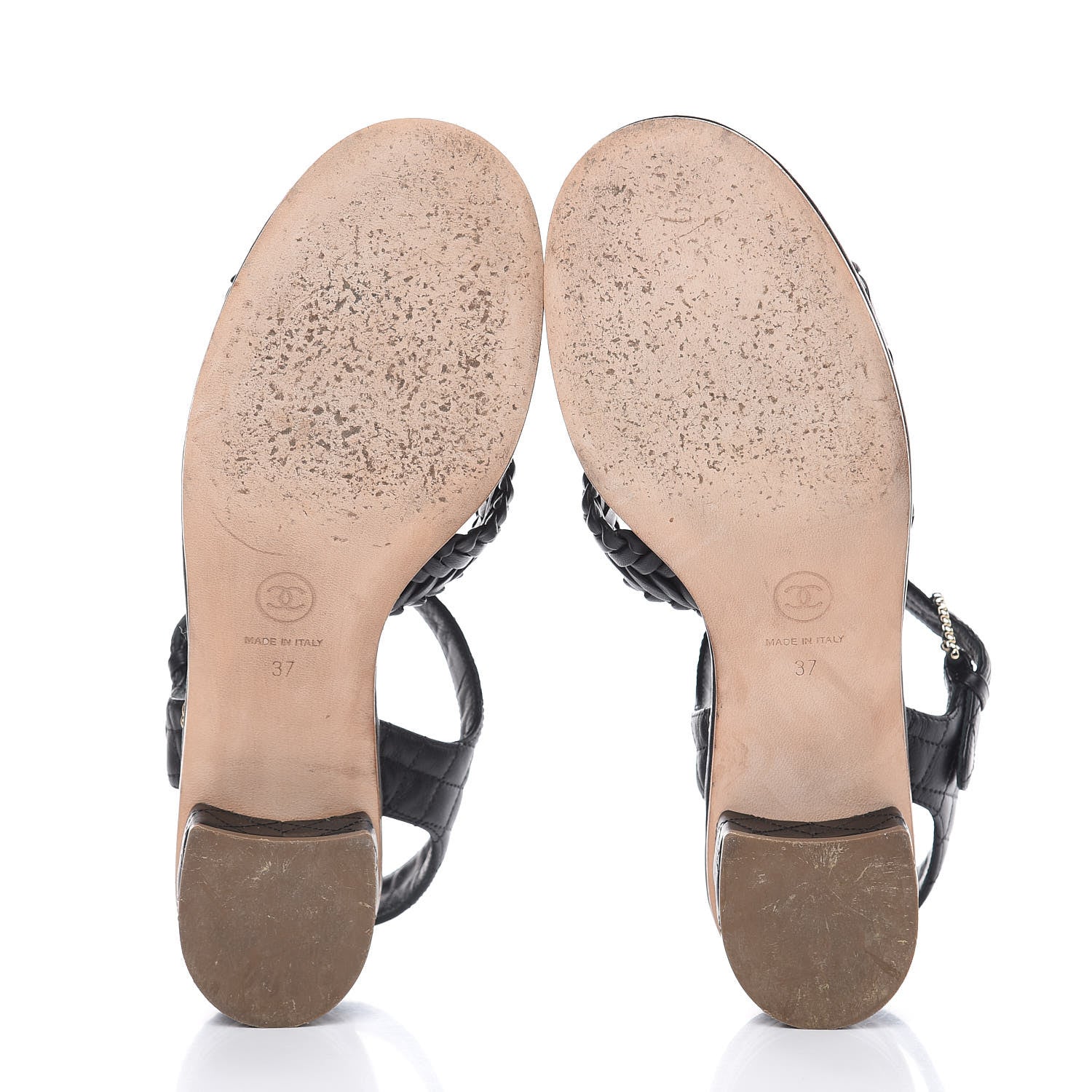 Chanel Calfskin Quilted Chain Sandals 37 Black 5 of 10