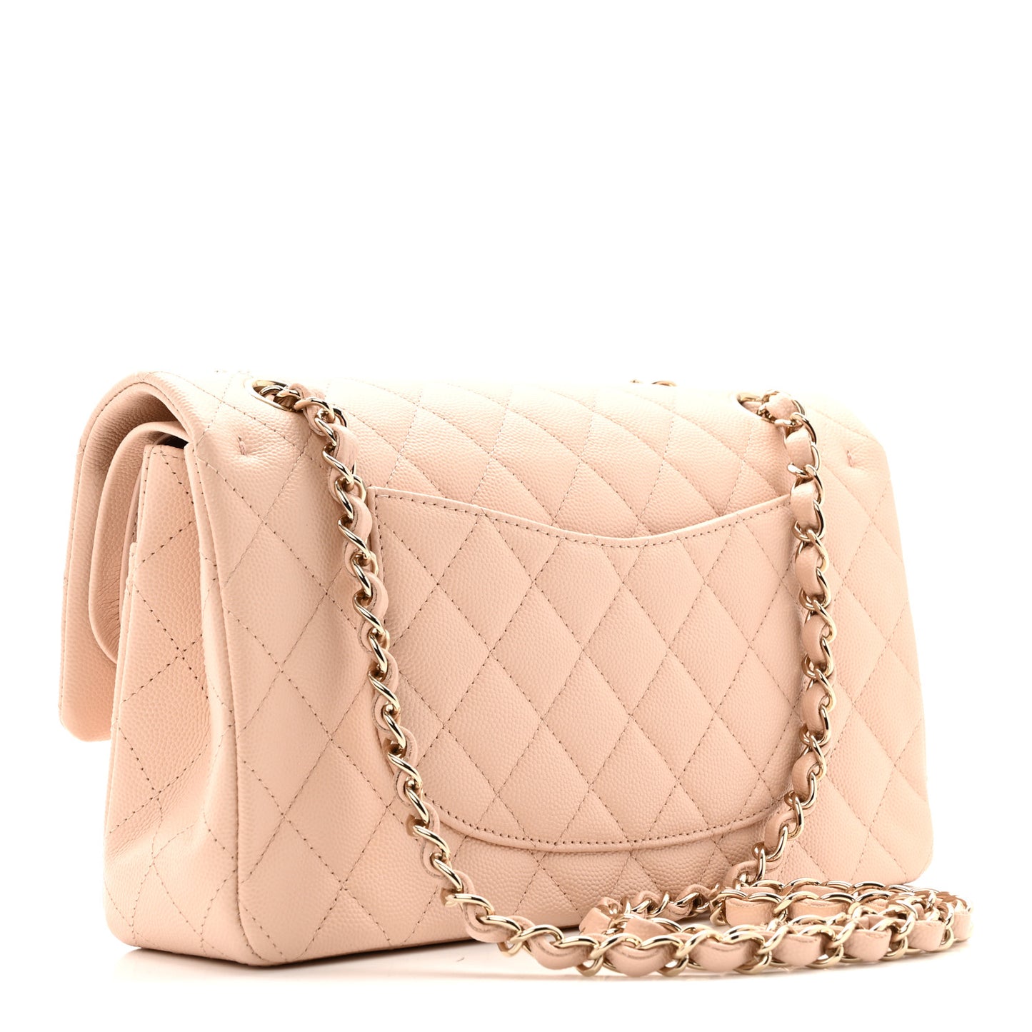 Caviar Quilted Medium Double Flap Light Beige