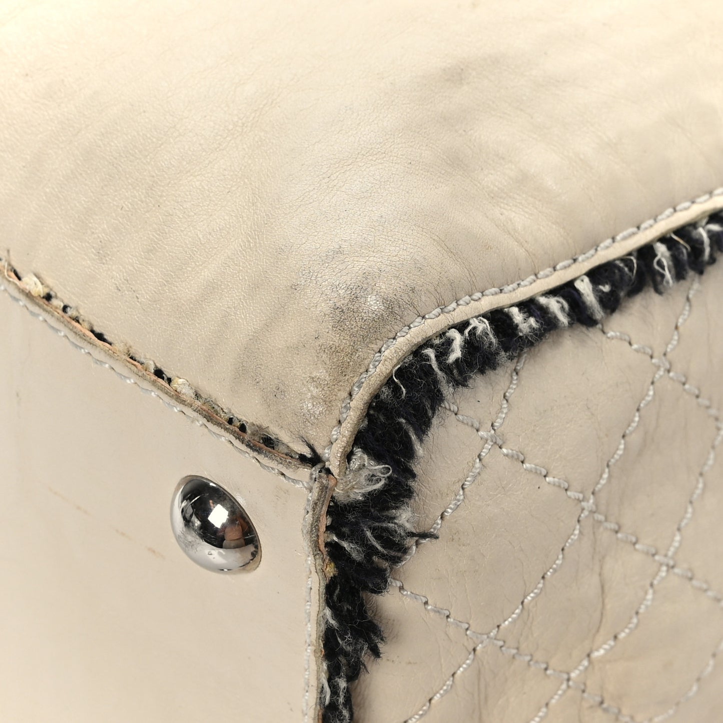 Glazed Calfskin Tweed Tweedy Shopping Tote White