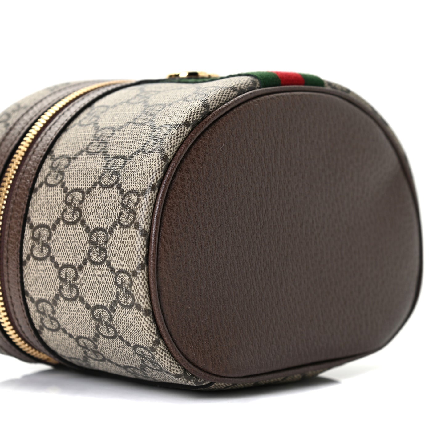 GG Supreme Monogram Textured Calfskin Web Ophidia Vanity Cosmetic Case Beige Ebony New Acero