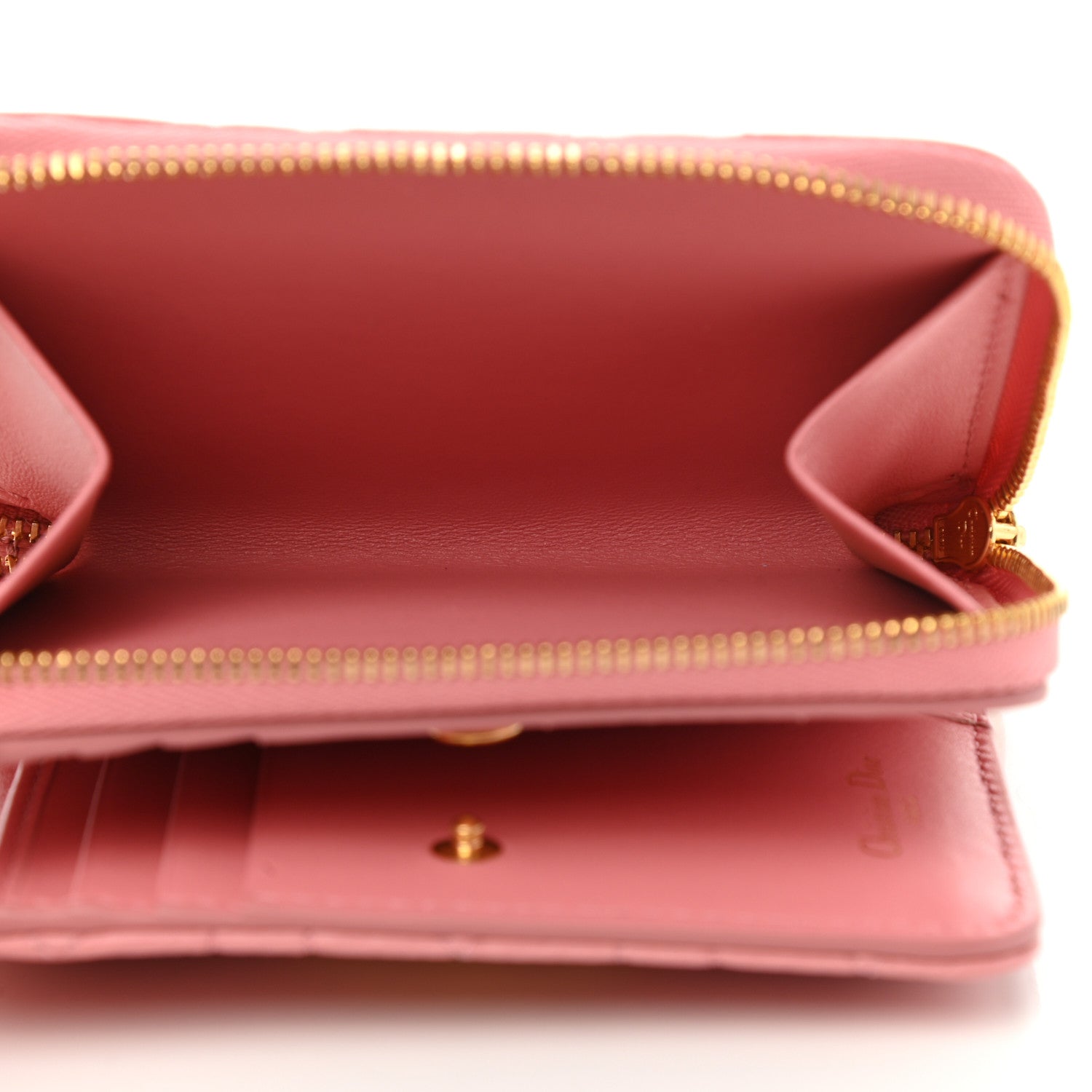 Christian Dior Grained Calfskin Supple Cannage Caro Compact Zipped Wallet Pink 6 of 10