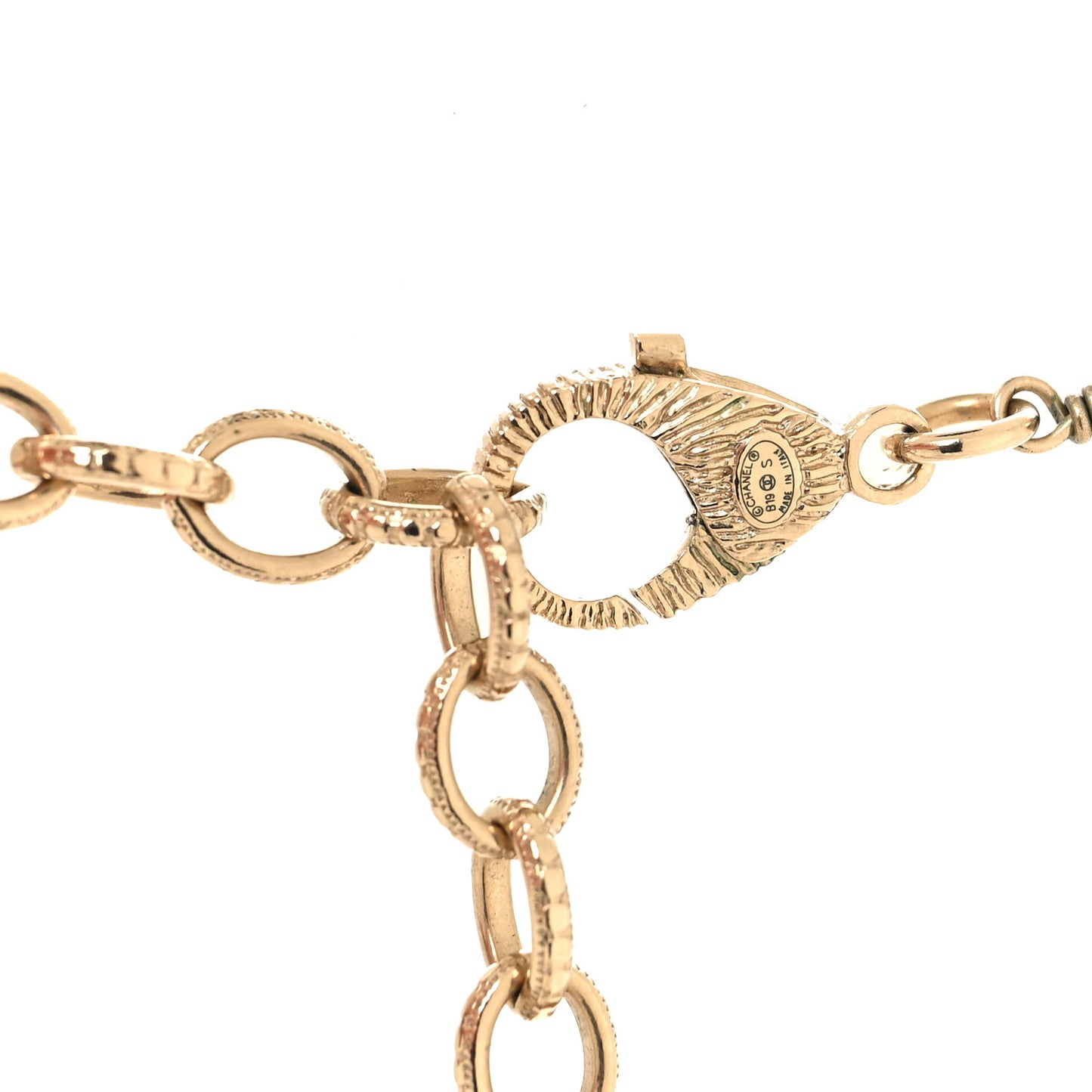 Crystal Baguette Pearl CC Cross Short Necklace Gold