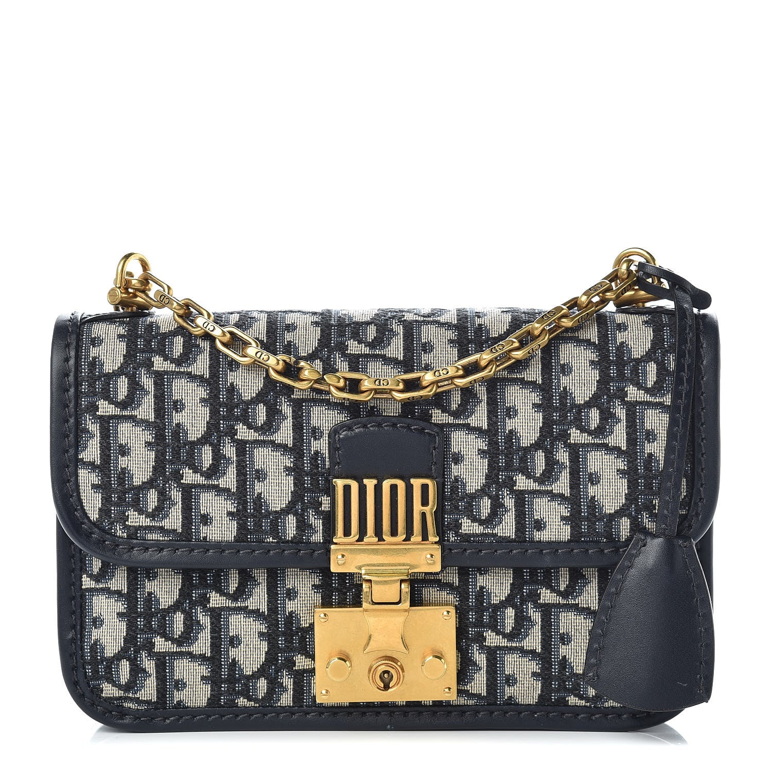 Christian Dior Oblique Small DiorAddict Flap Bag Navy Blue 1 of 10