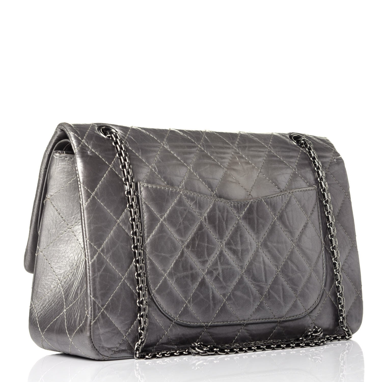 Chanel Metallic Aged Calfskin Quilted 2.55 Reissue 227 Flap Argent Fonce 3 of 9