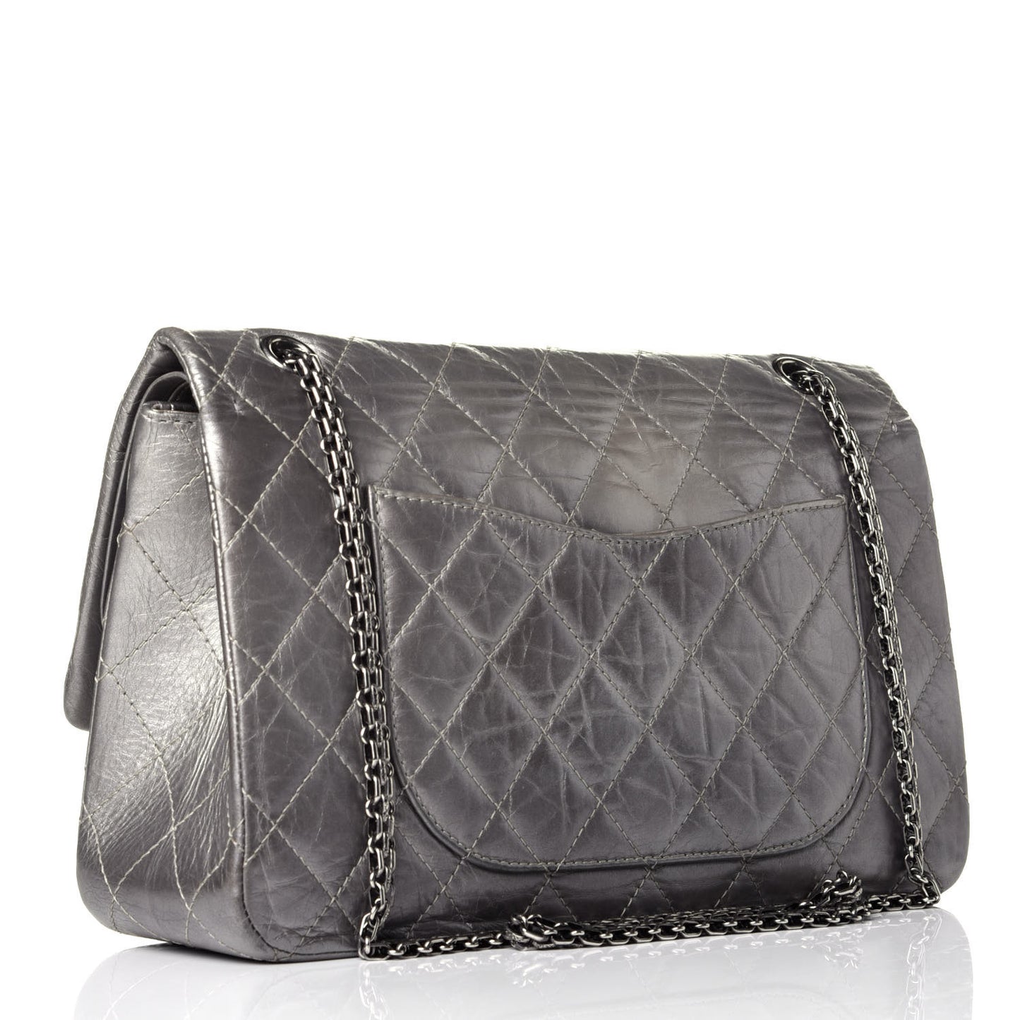 Metallic Aged Calfskin Quilted 2.55 Reissue 227 Flap Argent Fonce