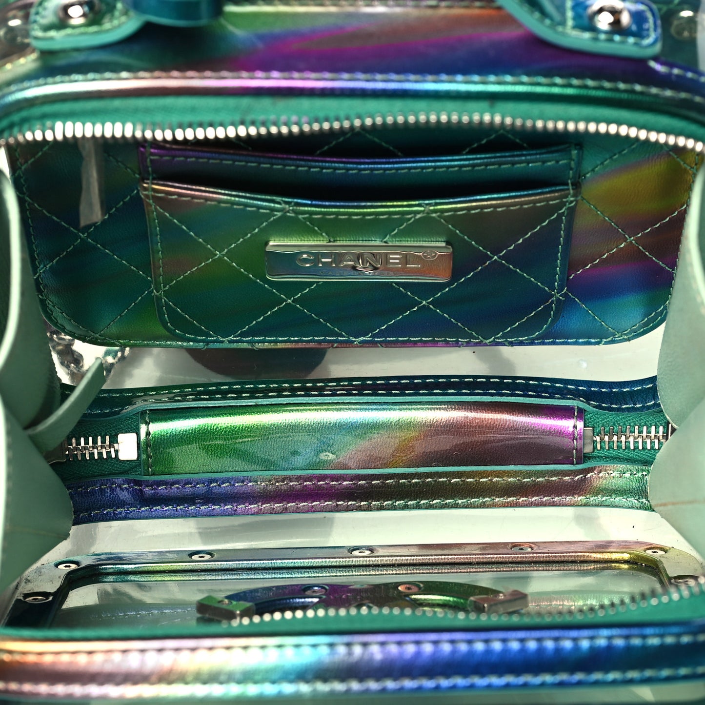 PVC Patent Calfskin Patent Lambskin Small CC Vanity Case Green