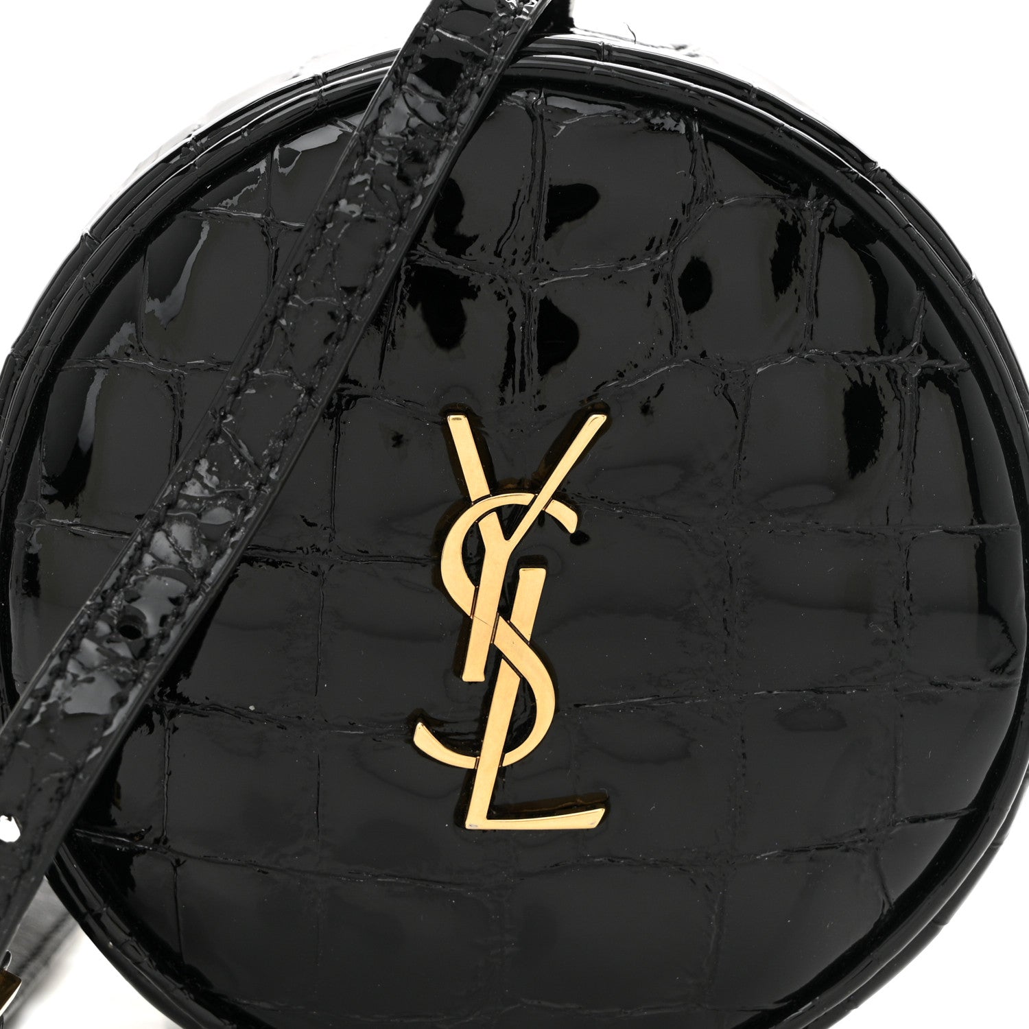 Saint Laurent Patent Crocodile Embossed Round Belt Bag Black 8 of 10