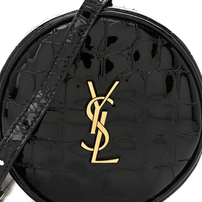 Saint Laurent Patent Crocodile Embossed Round Belt Bag Black 8 of 10