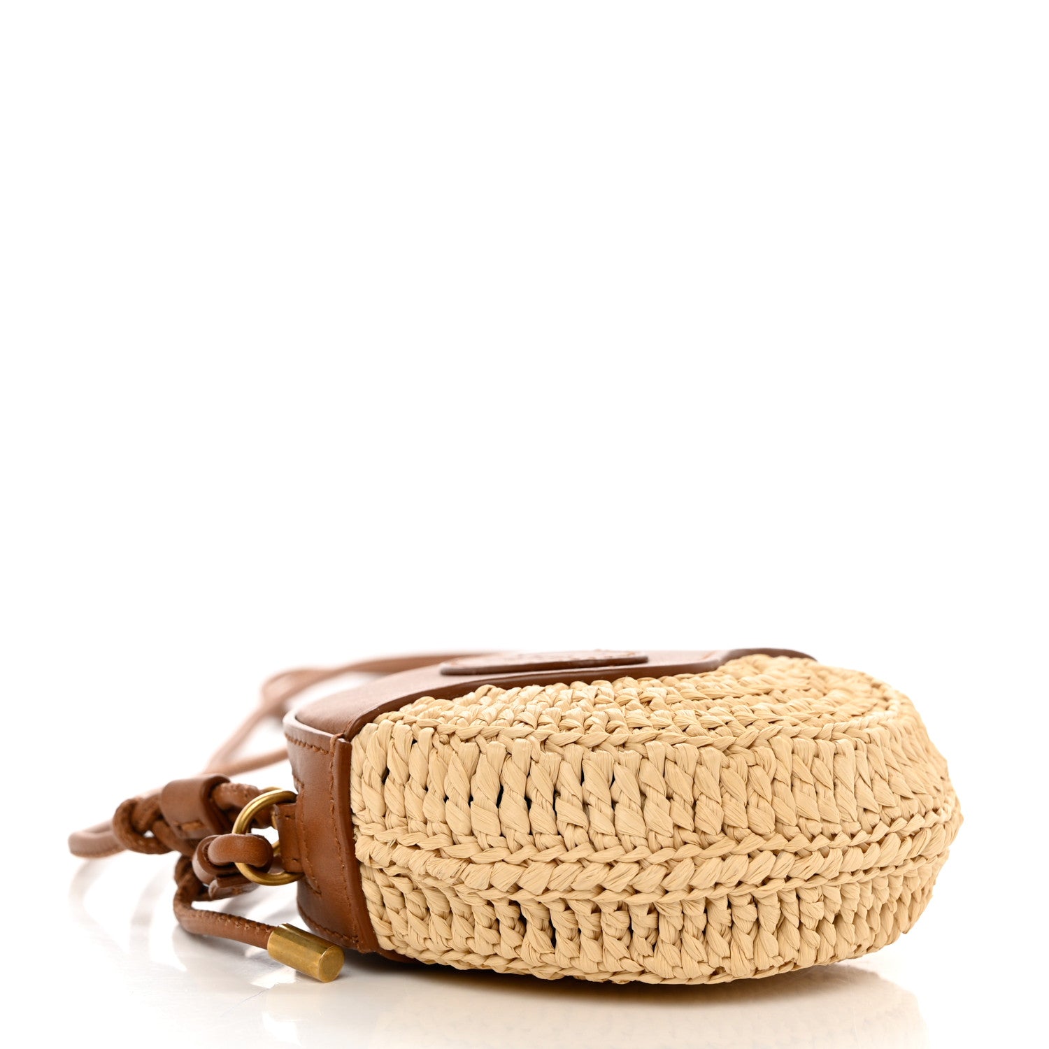 Saint Laurent Raffia Calfskin Round Mini Coin Pouch Beige Naturel Brick 3 of 6