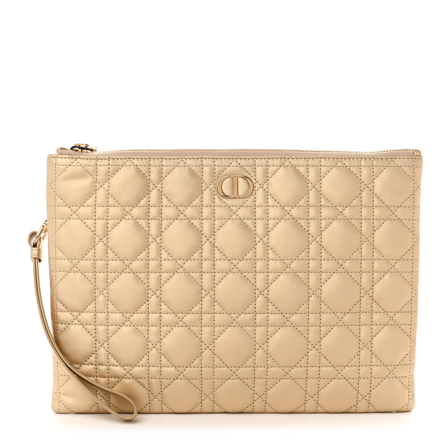 Christian Dior Metallic Lambskin Cannage Large Caro Daily Pouch Gold 1 of 8