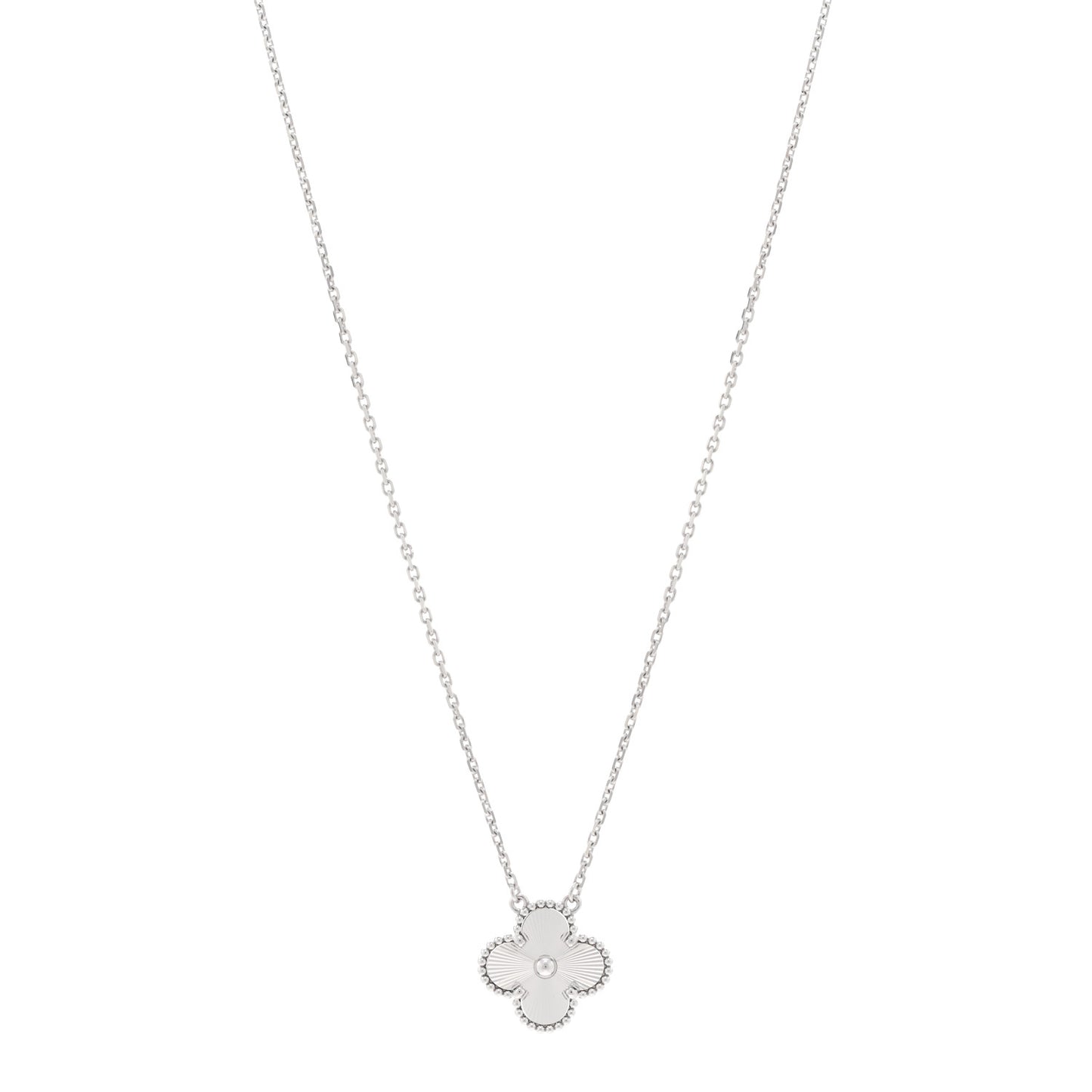 18K White Gold Guilloche Vintage Alhambra Pendant Necklace