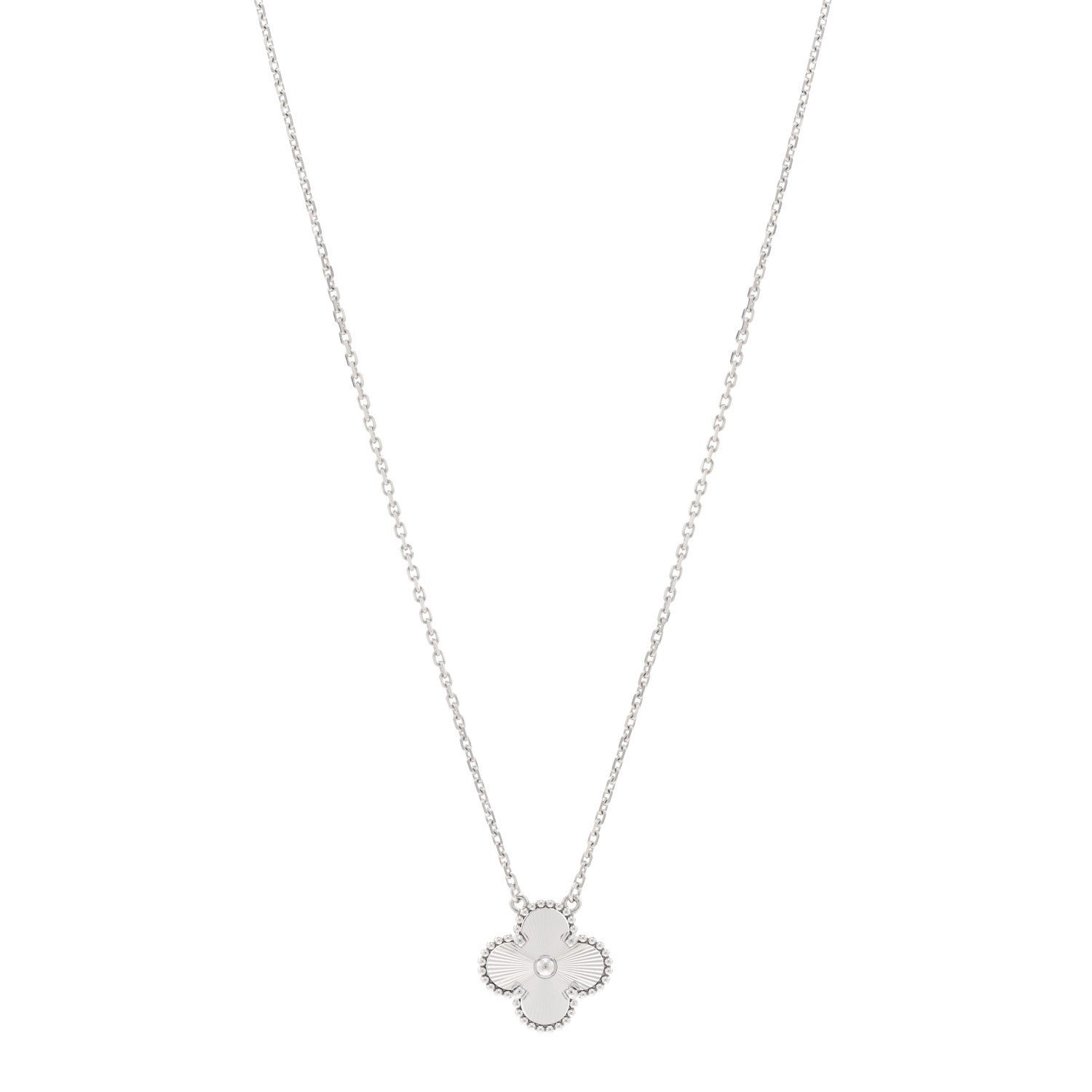 Van Cleef & Arpels 18K White Gold Guilloche Vintage Alhambra Pendant Necklace 1 of 5