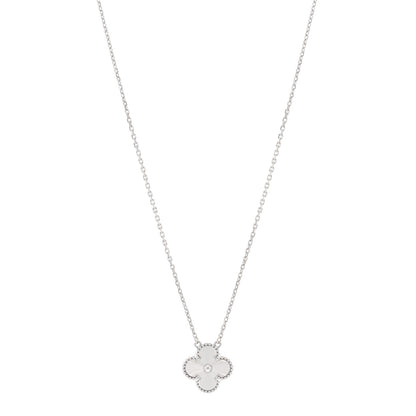Van Cleef & Arpels 18K White Gold Guilloche Vintage Alhambra Pendant Necklace 1 of 5