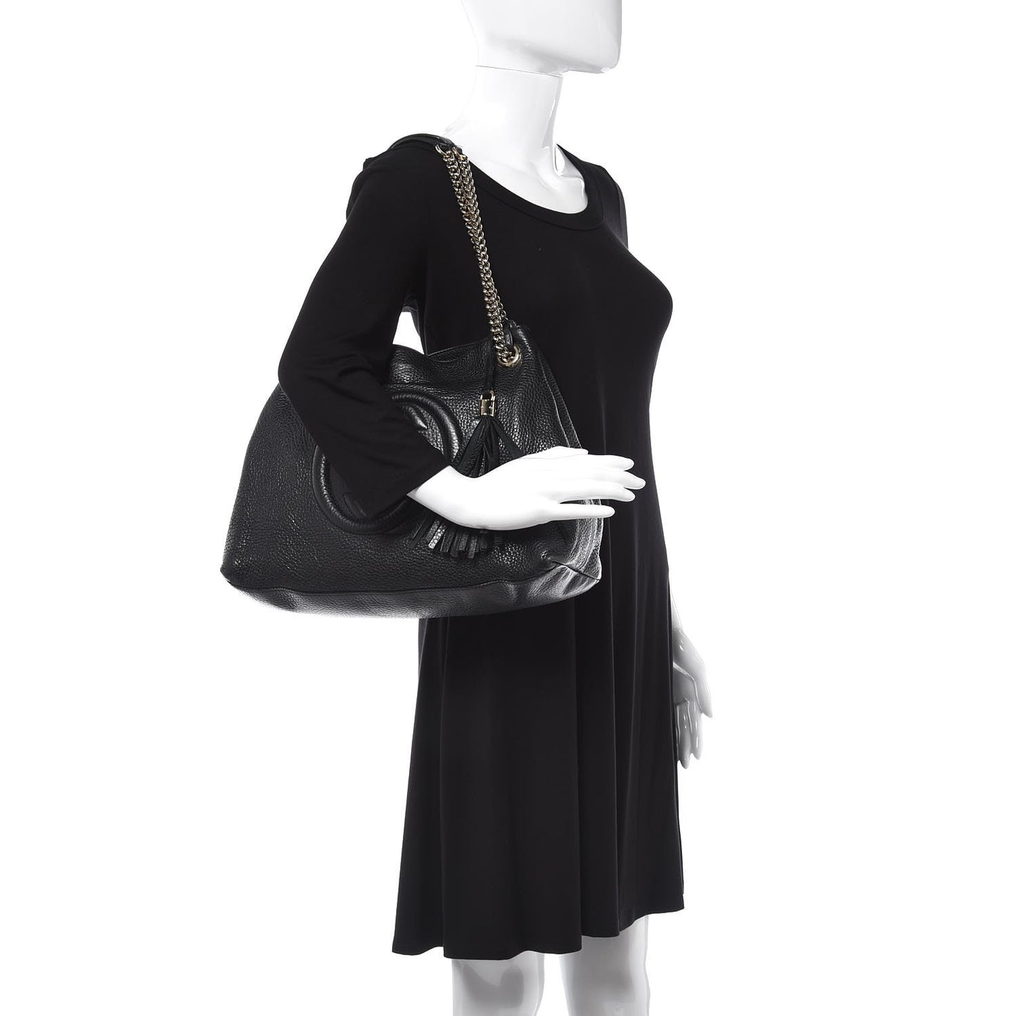 Pebbled Calfskin Medium Soho Chain Shoulder Bag Black