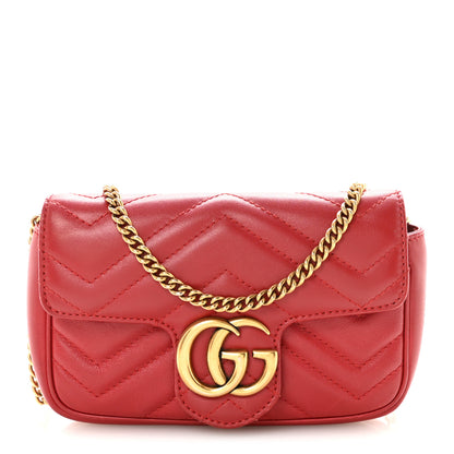 Gucci Calfskin Matelasse Super Mini GG Marmont Shoulder Bag Hibiscus Red 1 of 10