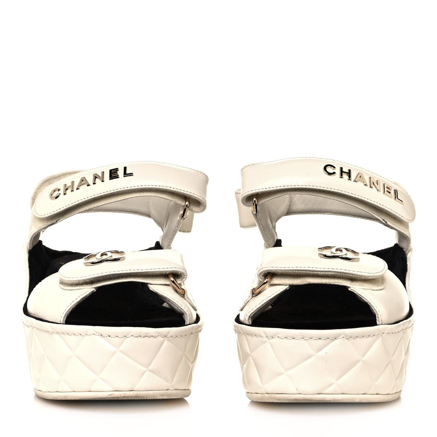 Shiny Calfskin Logo Platform Sandals 36 Ivory