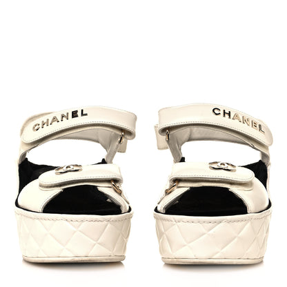 Chanel Shiny Calfskin Logo Platform Sandals 36 Ivory 2 of 11