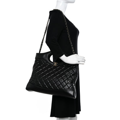 Chanel Shiny Crumpled Calfskin Quilted Large 31 Shopping Bag Black 2 of 10