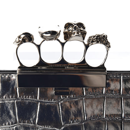 Alexander McQueen Metallic Crocodile Embossed Calfskin Knuckle Flat Clutch Silver 10 of 10