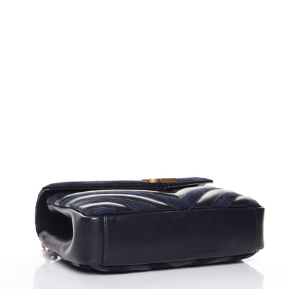Saint Laurent Calfskin Suede Matelasse Chevron Monogram Medium College Bag Marine 4 of 10